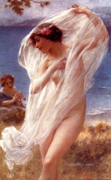 three women at the table by the lamp Painting - A Dance By The Sea realistic girl portraits Charles Amable Lenoir Classic nude